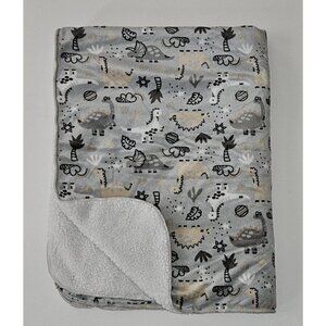 Chick Pea Gray Tan Dinosaur Fleece Baby Blanket Stegosaurus Triceratops T-Rex